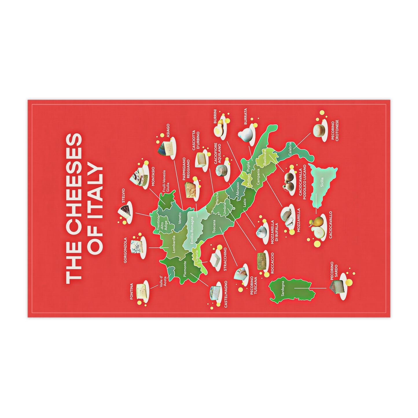 Cheeses of Italy Tea Towel - Culinary Map Kitchen Towel