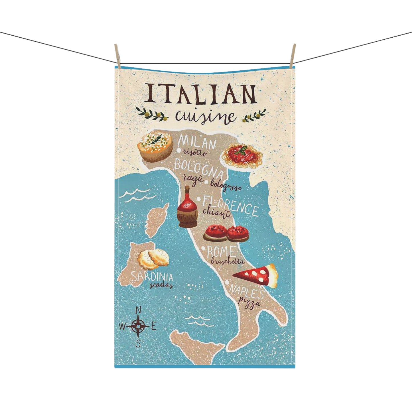 Italian Cuisine Map Tea Towel - Regional Food Guide Kitchen Gift