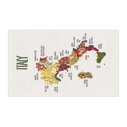 Italy Food Map Tea Towel - Culinary Regions Illustrated Cotton Kitchen Towel