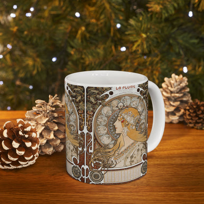 Alphonse Mucha La Plume Zodiac Mug - Art Nouveau Ceramic Coffee Cup Gift