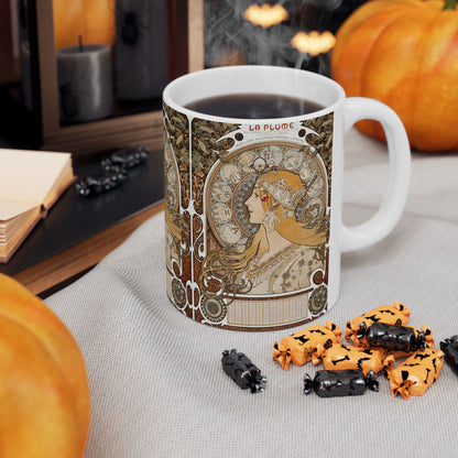 Alphonse Mucha La Plume Zodiac Mug - Art Nouveau Ceramic Coffee Cup Gift