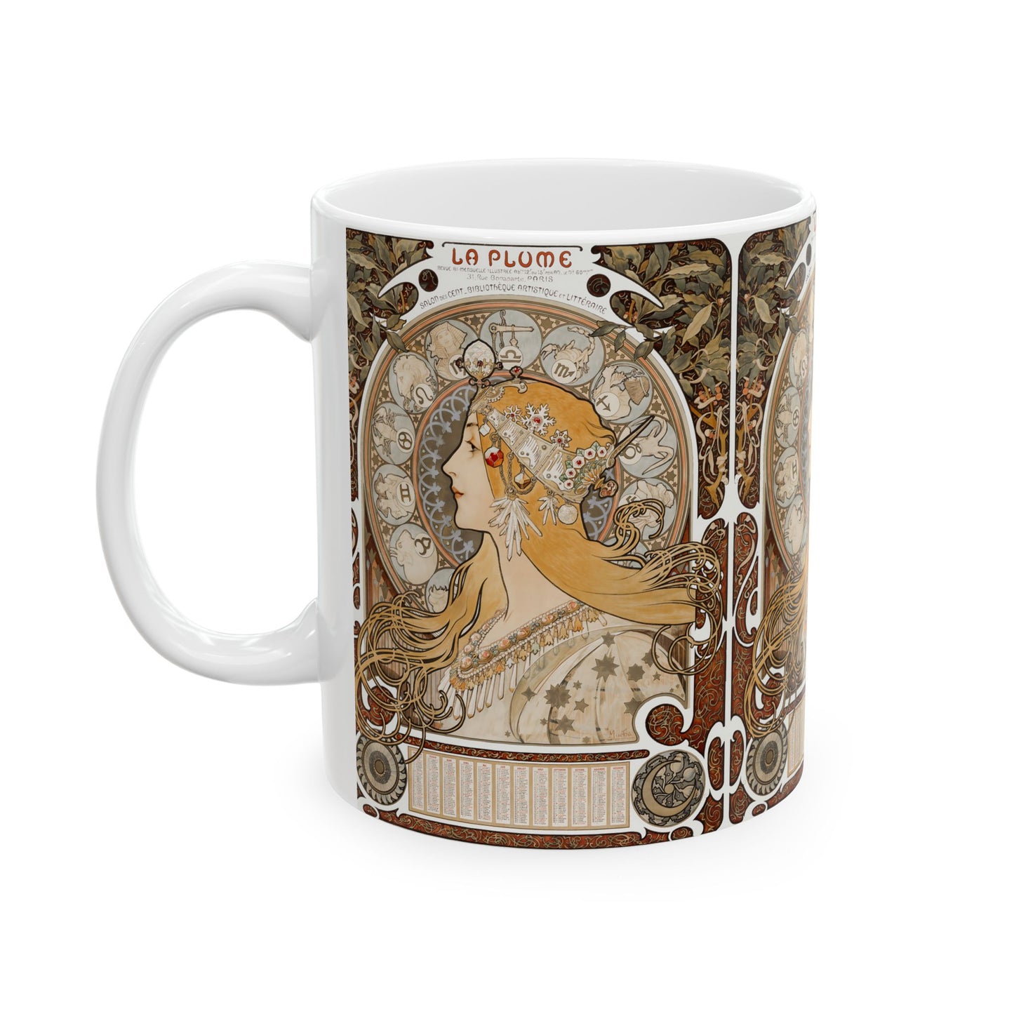 Alphonse Mucha La Plume Zodiac Mug - Art Nouveau Ceramic Coffee Cup Gift