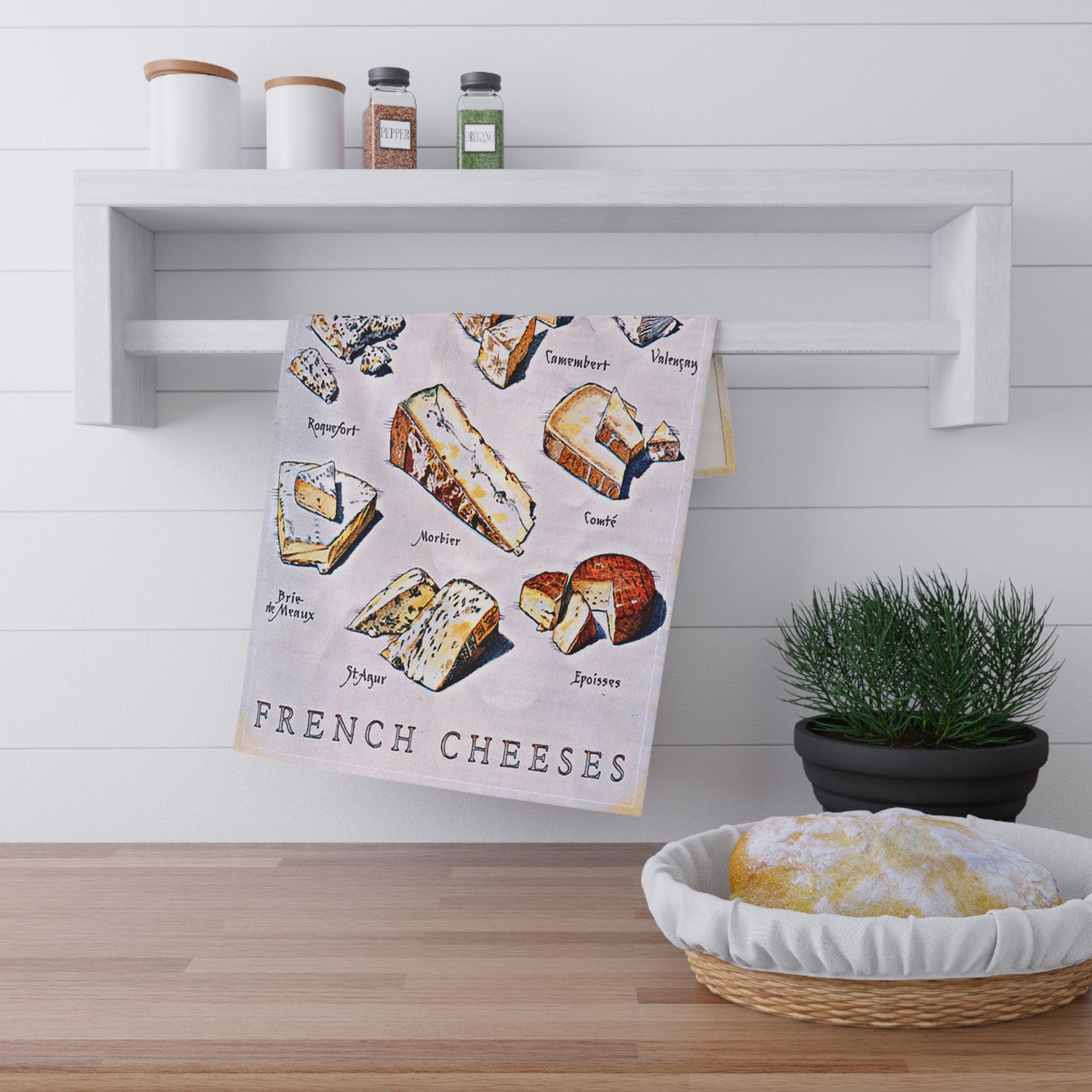 French Cheese Chart Tea Towel - Kitchen Cheese Guide Cotton Blend