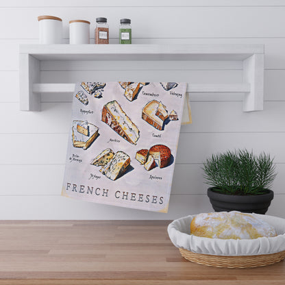French Cheese Chart Tea Towel - Kitchen Cheese Guide Cotton Blend