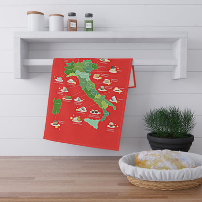 Cheeses of Italy Tea Towel - Culinary Map Kitchen Towel
