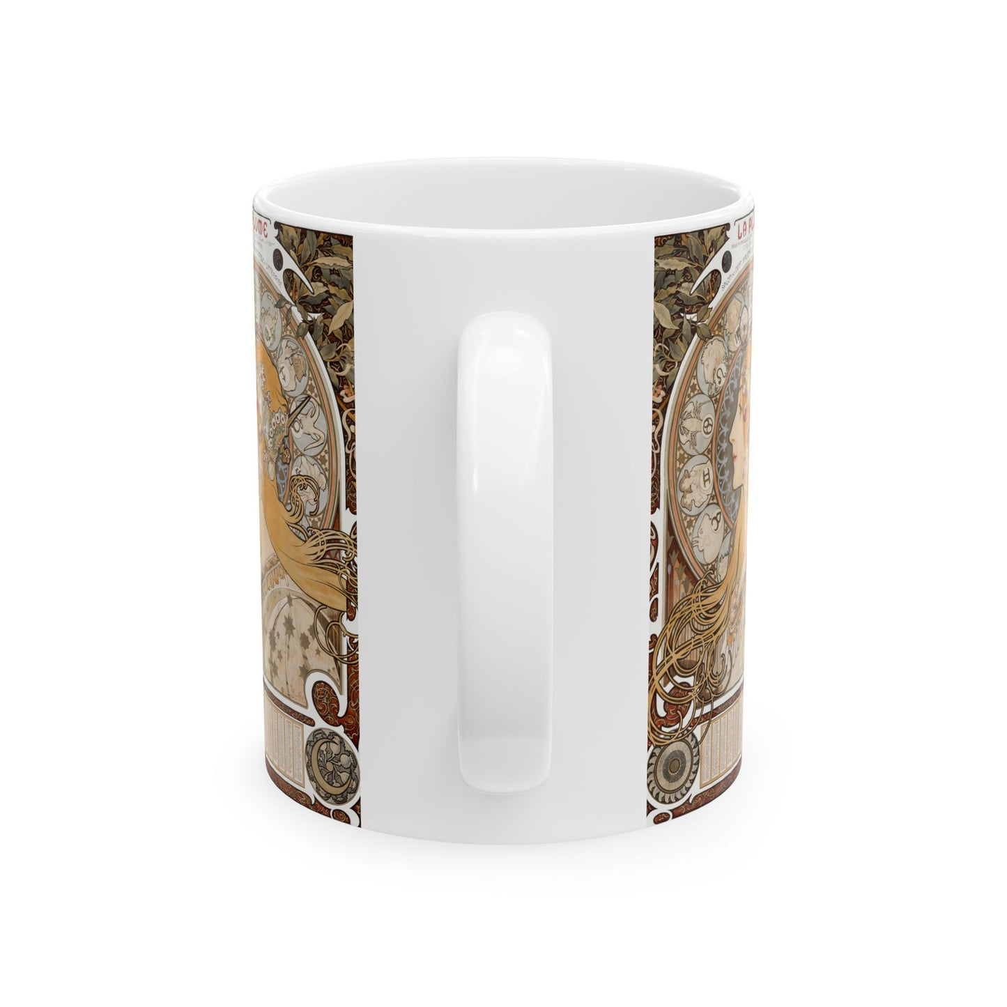 Alphonse Mucha La Plume Zodiac Mug - Art Nouveau Ceramic Coffee Cup Gift