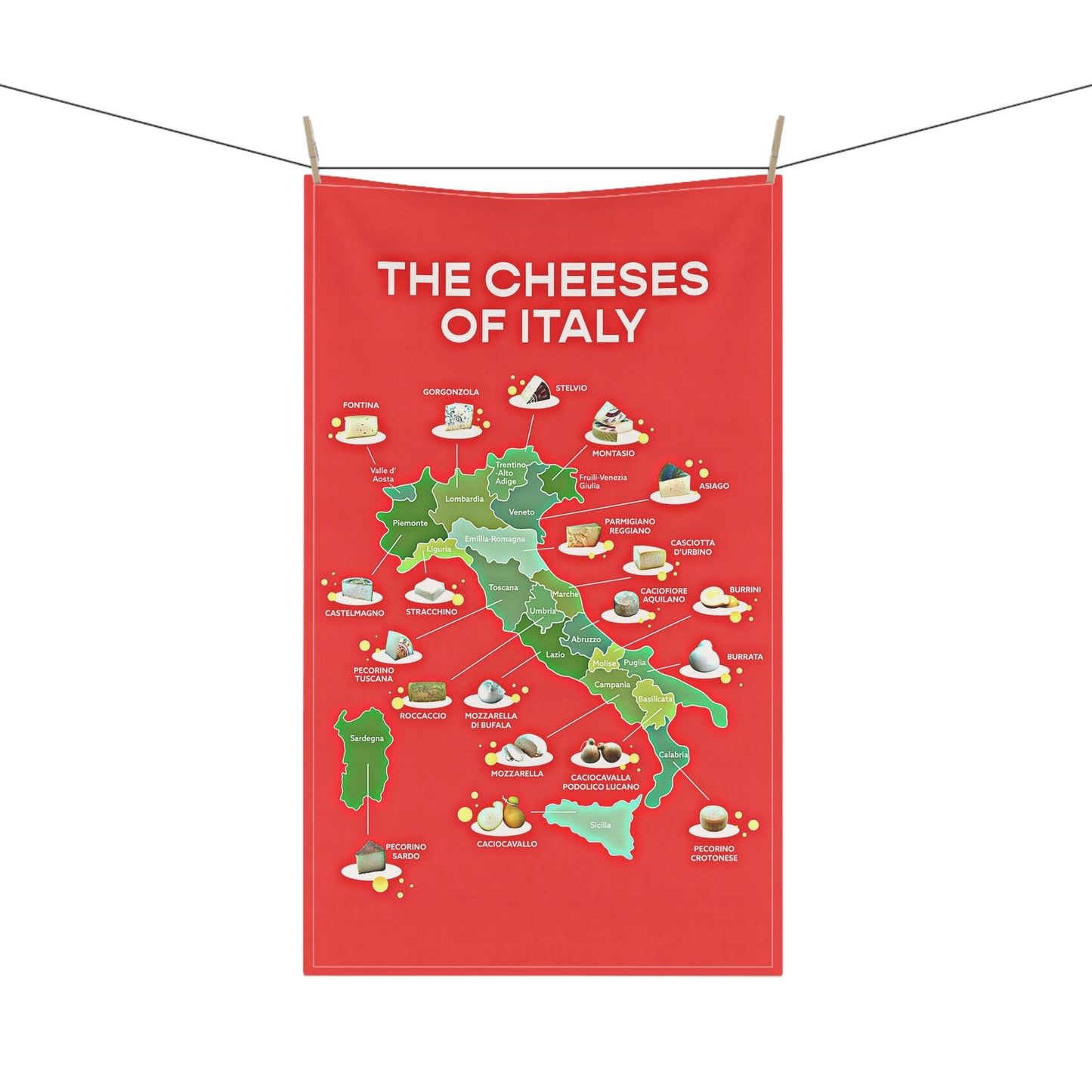 Cheeses of Italy Tea Towel - Culinary Map Kitchen Towel