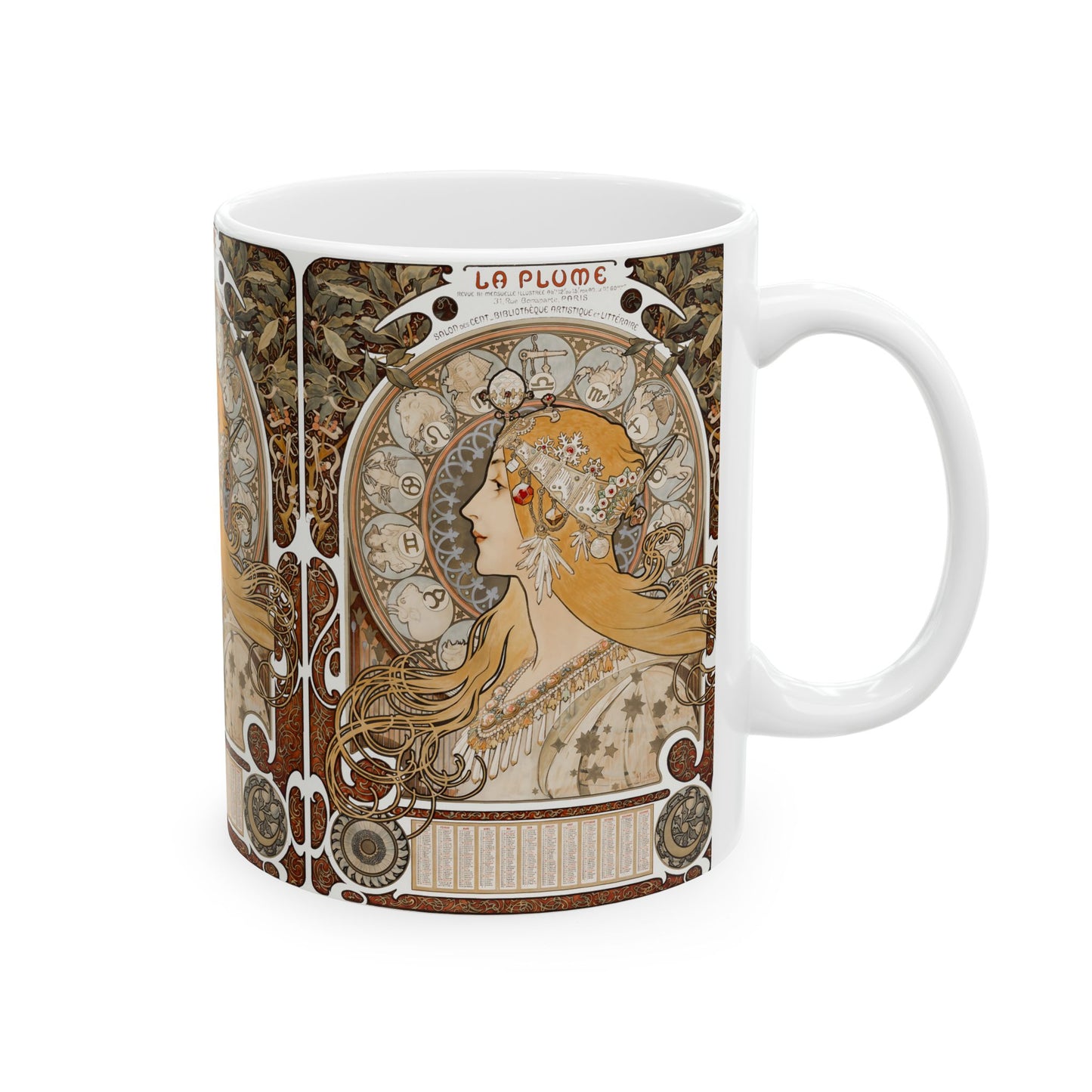 Alphonse Mucha La Plume Zodiac Mug - Art Nouveau Ceramic Coffee Cup Gift