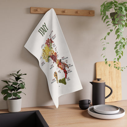 Italy Food Map Tea Towel - Culinary Regions Illustrated Cotton Kitchen Towel