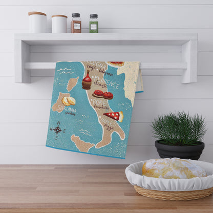 Italian Cuisine Map Tea Towel - Regional Food Guide Kitchen Gift