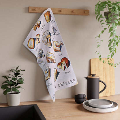 French Cheese Chart Tea Towel - Kitchen Cheese Guide Cotton Blend