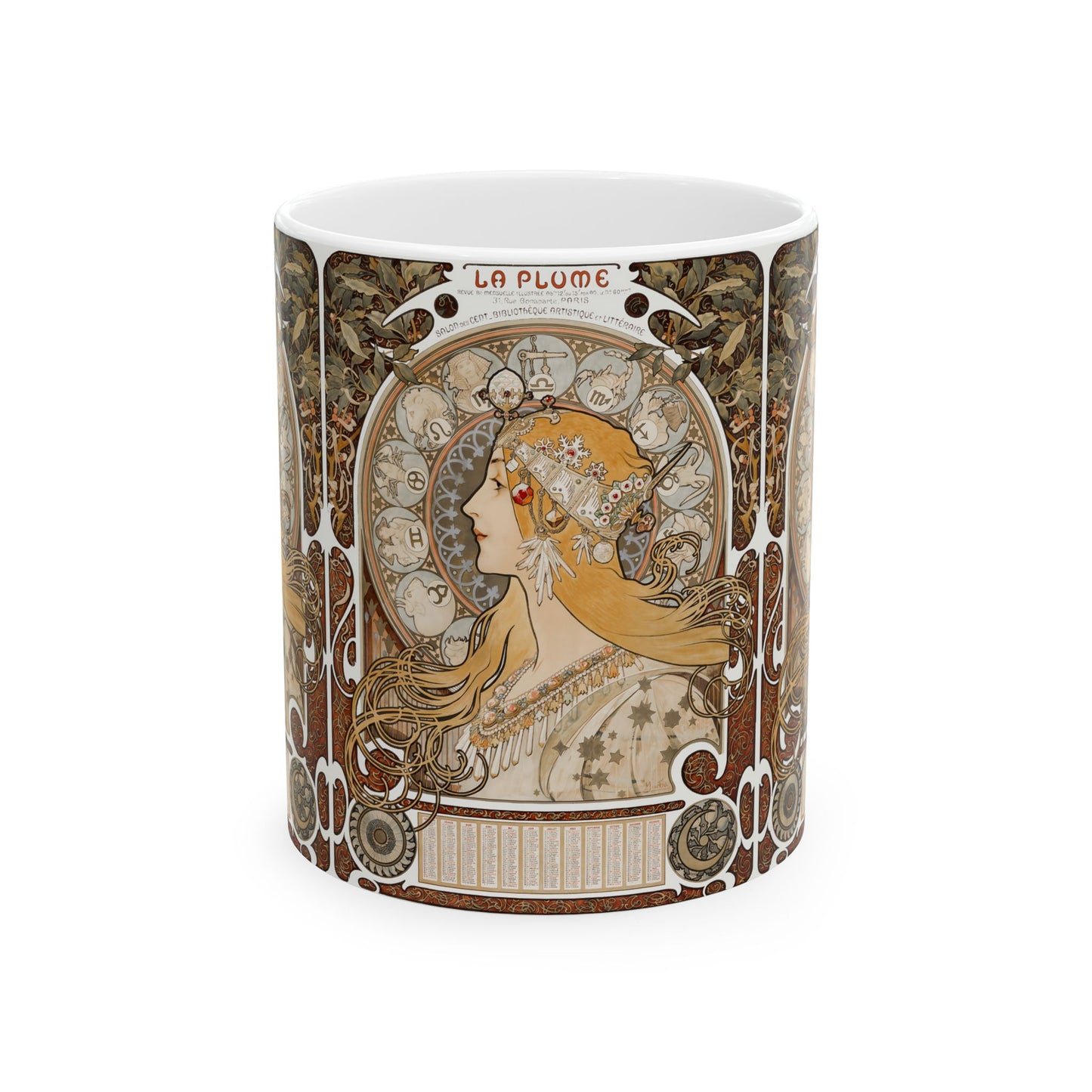 Alphonse Mucha La Plume Zodiac Mug - Art Nouveau Ceramic Coffee Cup Gift
