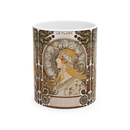 Alphonse Mucha La Plume Zodiac Mug - Art Nouveau Ceramic Coffee Cup Gift