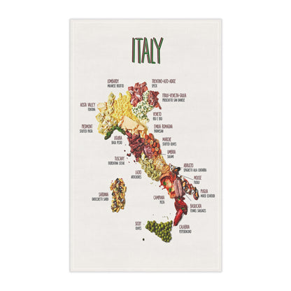 Italy Food Map Tea Towel - Culinary Regions Illustrated Cotton Kitchen Towel