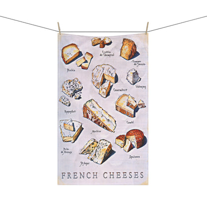 French Cheese Chart Tea Towel - Kitchen Cheese Guide Cotton Blend