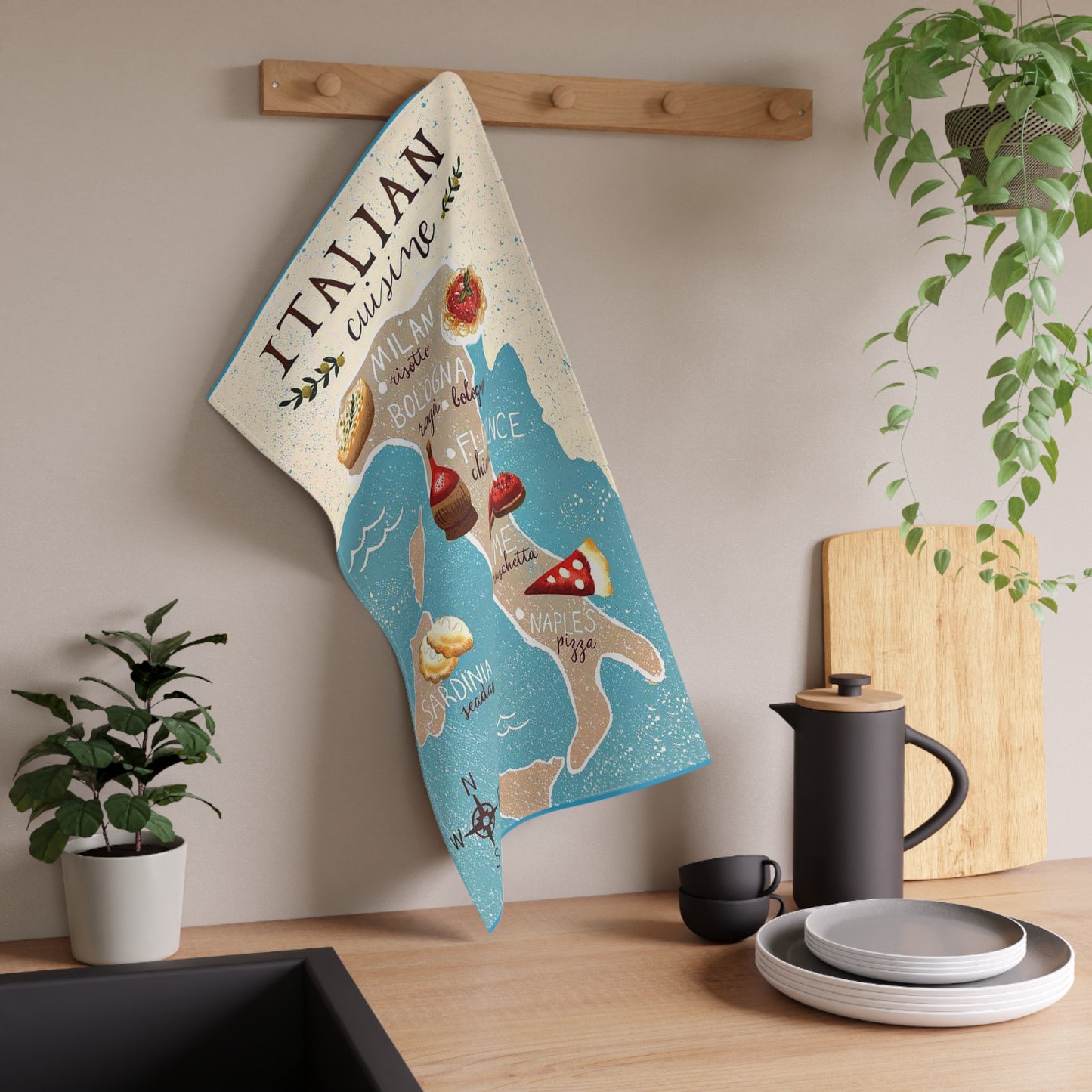 Italian Cuisine Map Tea Towel - Regional Food Guide Kitchen Gift