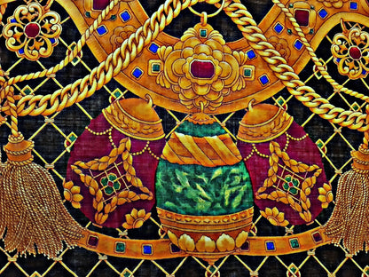 Scarf Rare Vintage Authentic Celine Paris Jewelry Gold Eggs Wool Silk 54" Square