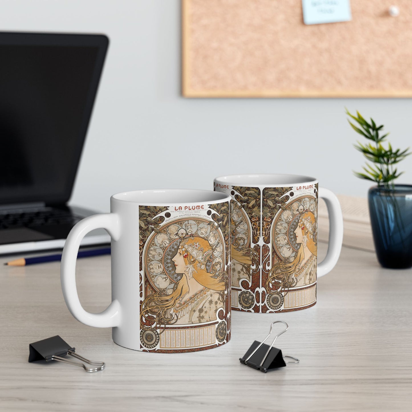 Alphonse Mucha La Plume Zodiac Mug - Art Nouveau Ceramic Coffee Cup Gift