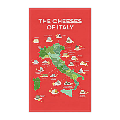 Cheeses of Italy Tea Towel - Culinary Map Kitchen Towel