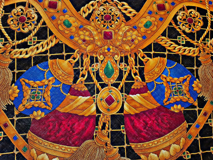 Scarf Rare Vintage Authentic Celine Paris Jewelry Gold Eggs Wool Silk 54" Square
