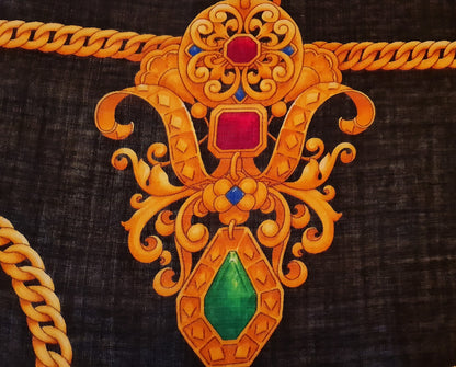 Scarf Rare Vintage Authentic Celine Paris Jewelry Gold Eggs Wool Silk 54" Square