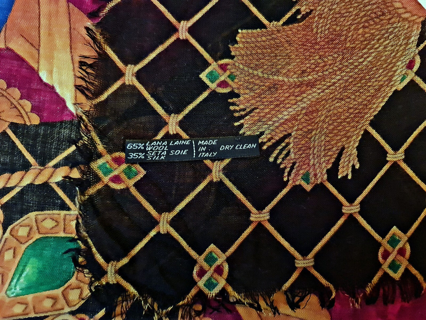 Scarf Rare Vintage Authentic Celine Paris Jewelry Gold Eggs Wool Silk 54" Square