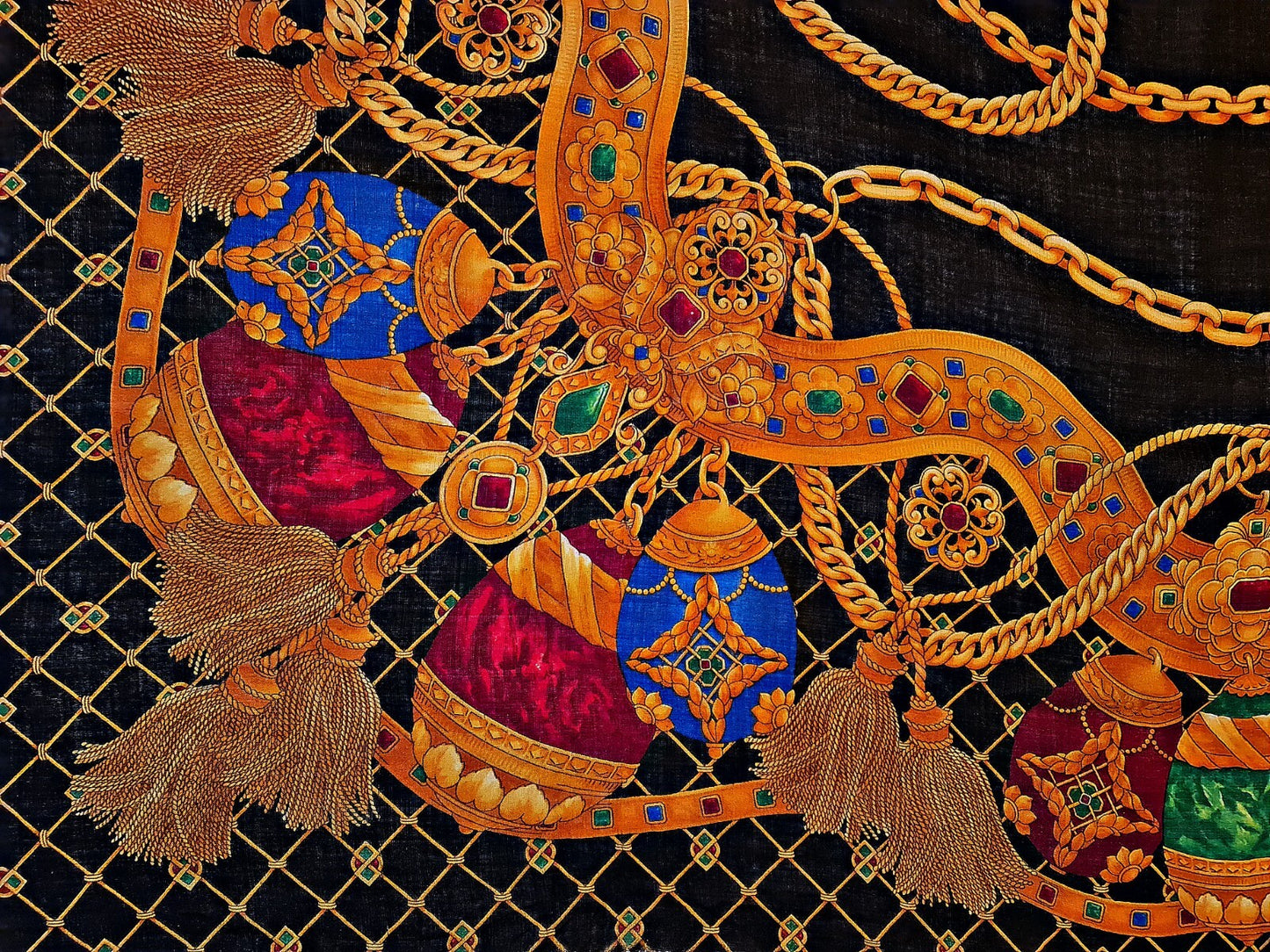 Scarf Rare Vintage Authentic Celine Paris Jewelry Gold Eggs Wool Silk 54" Square