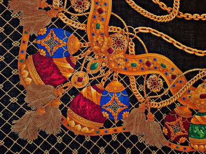Scarf Rare Vintage Authentic Celine Paris Jewelry Gold Eggs Wool Silk 54" Square