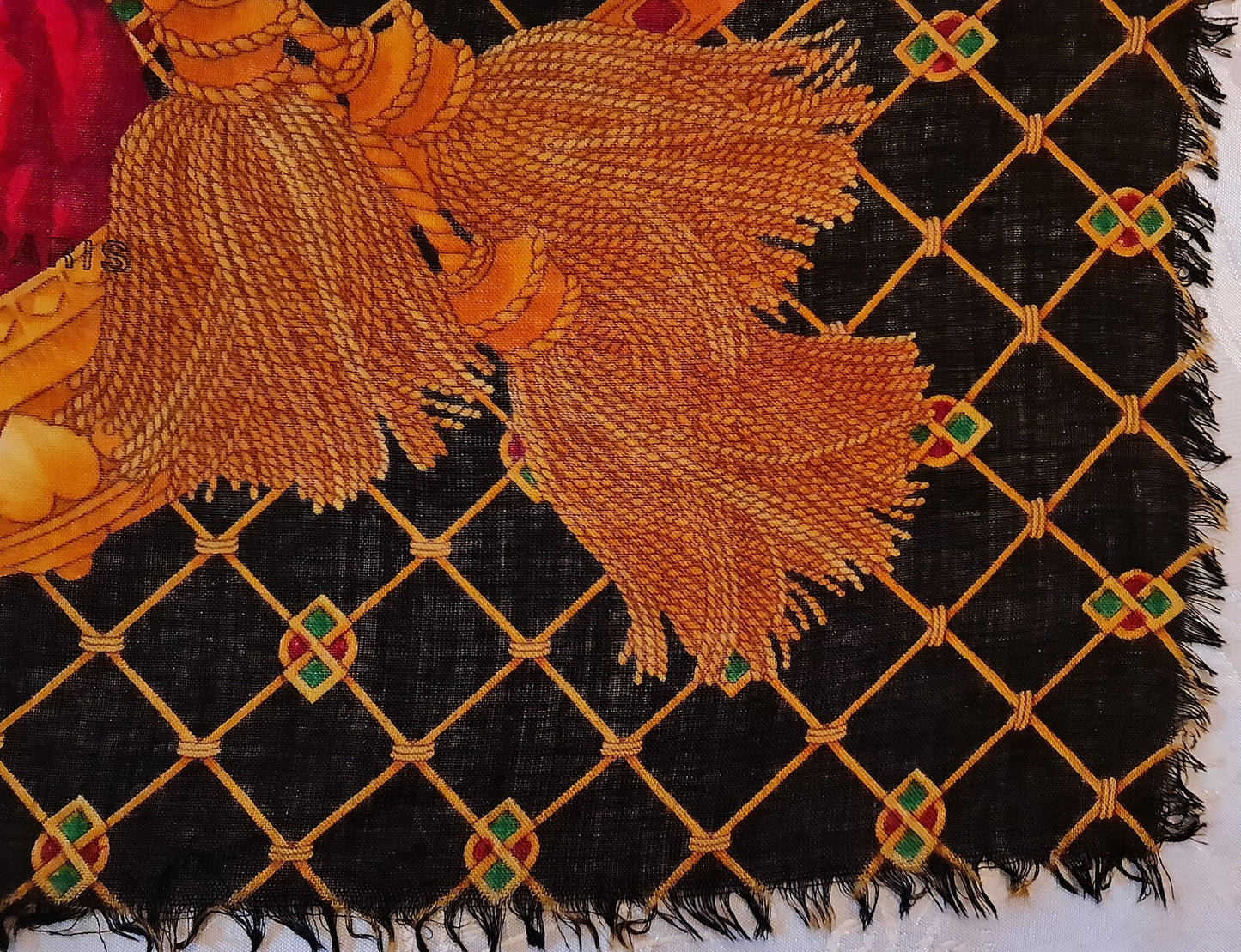 Scarf Rare Vintage Authentic Celine Paris Jewelry Gold Eggs Wool Silk 54" Square