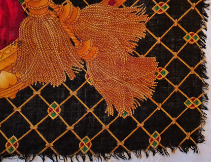 Scarf Rare Vintage Authentic Celine Paris Jewelry Gold Eggs Wool Silk 54" Square