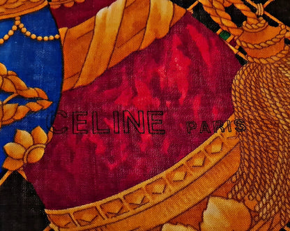 Scarf Rare Vintage Authentic Celine Paris Jewelry Gold Eggs Wool Silk 54" Square