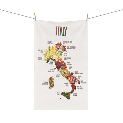 Italy Food Map Tea Towel - Culinary Regions Illustrated Cotton Kitchen Towel