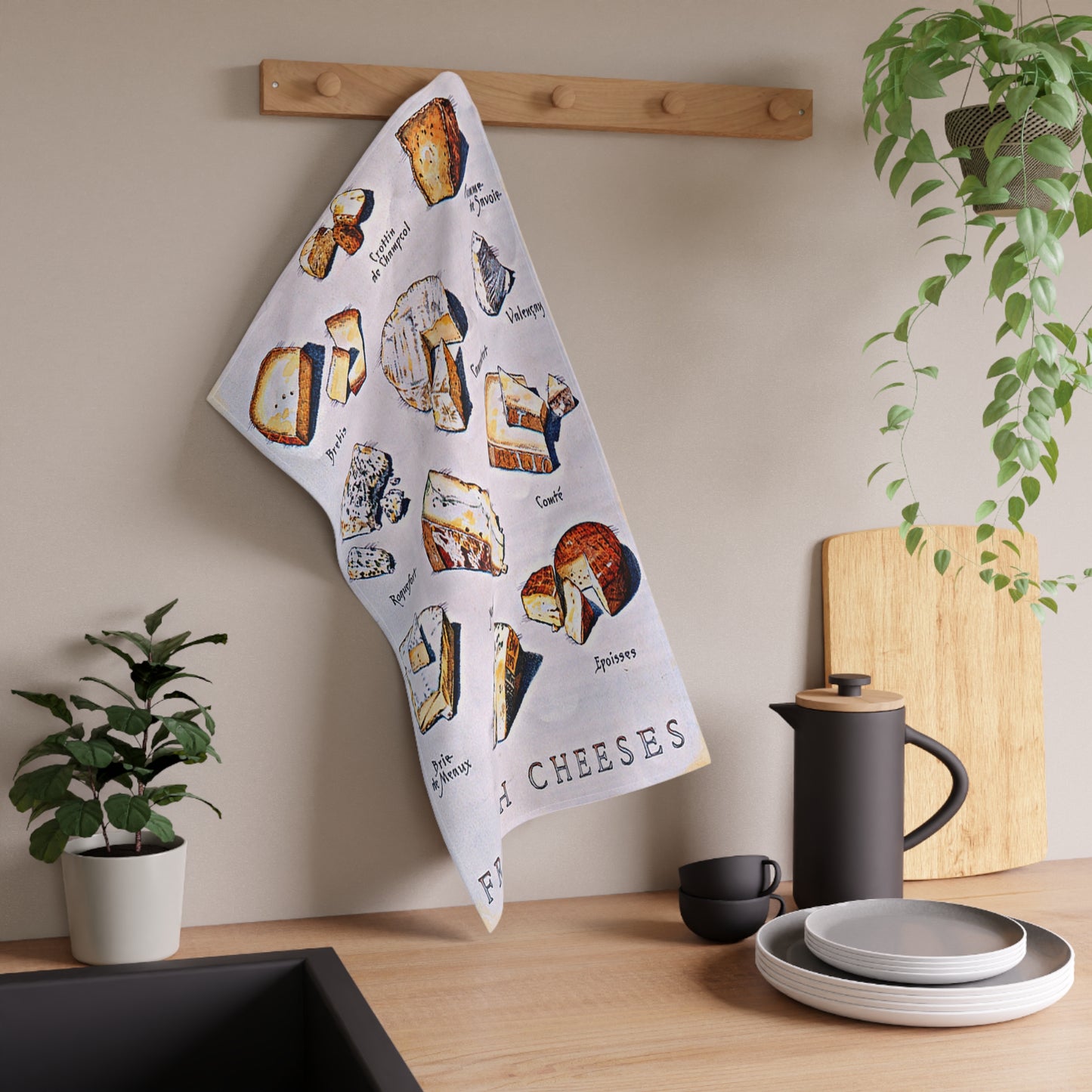 French Cheese Chart Tea Towel - Kitchen Cheese Guide Cotton Blend