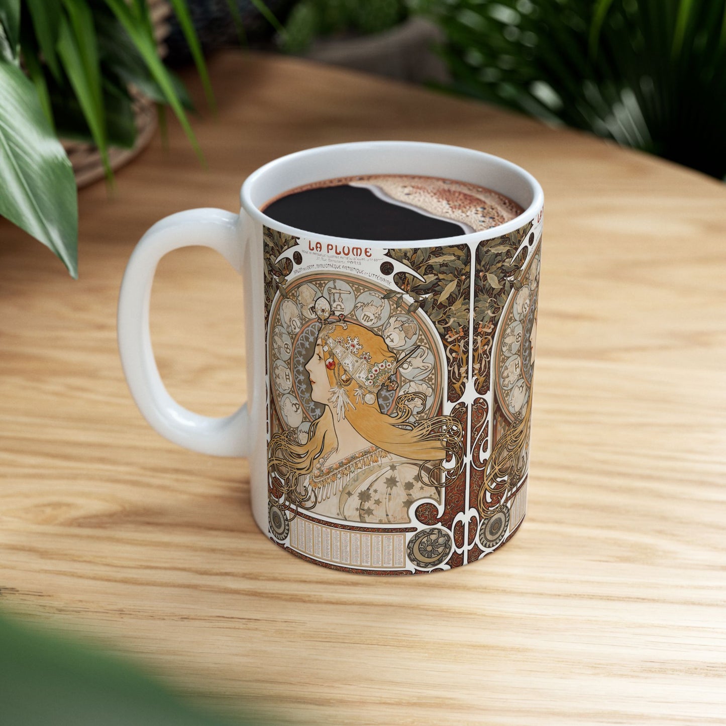Alphonse Mucha La Plume Zodiac Mug - Art Nouveau Ceramic Coffee Cup Gift